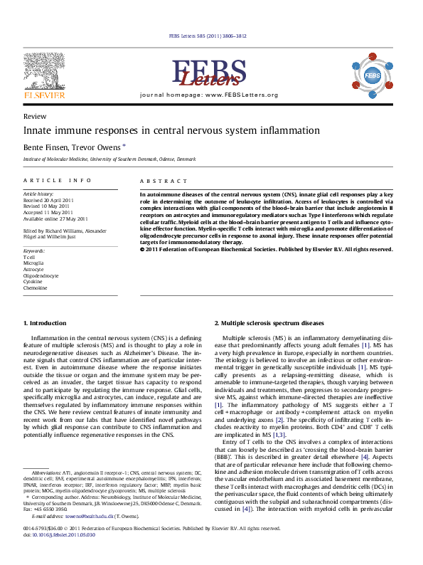 (PDF) Innate immune responses in central nervous system inflammation