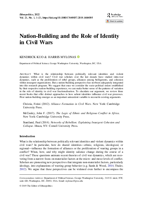 (PDF) Nation-Building and the Role of Identity in Civil Wars