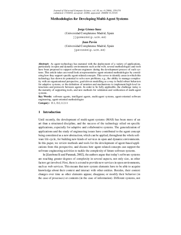 (PDF) Methodologies for developing multi-agent systems