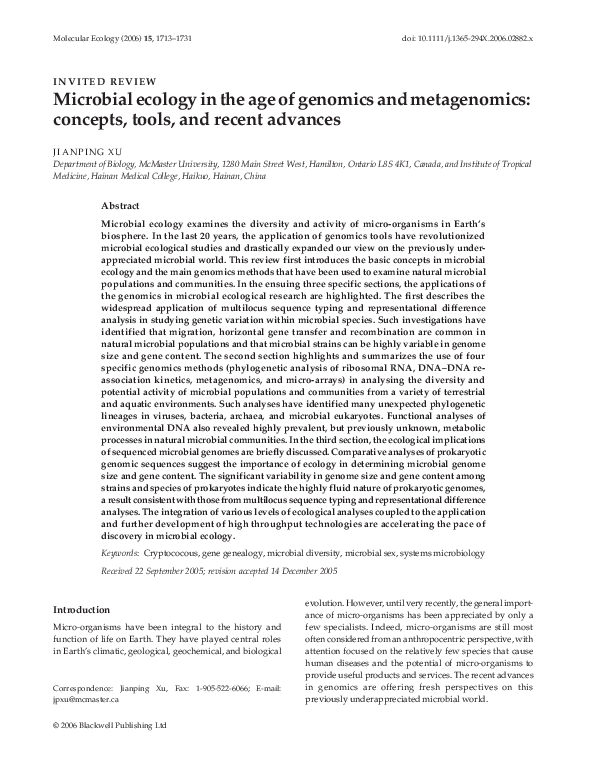 (PDF) Microbial ecology in the age of genomics and metagenomics ...