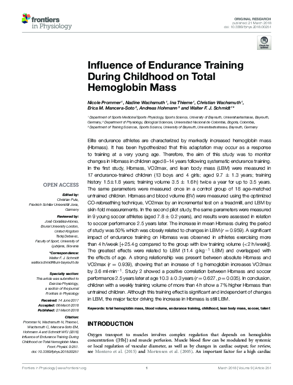 (PDF) Influence of Endurance Training During Childhood on Total ...