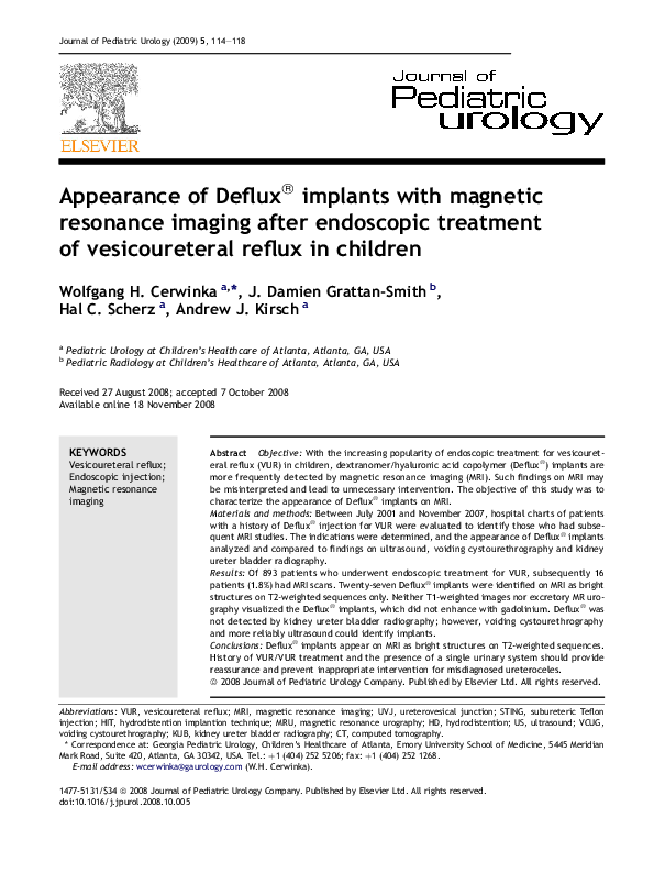 (PDF) Appearance of Deflux® implants with magnetic resonance imaging ...