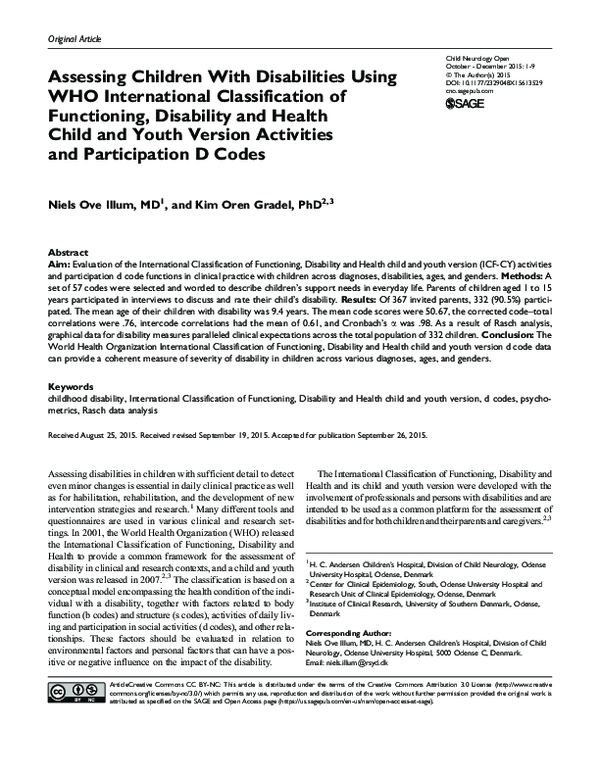 (PDF) Assessing Children With Disabilities Using WHO International ...