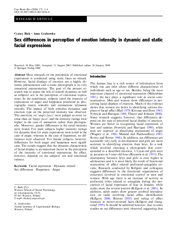 (PDF) Sex differences in perception of emotion intensity in dynamic and ...