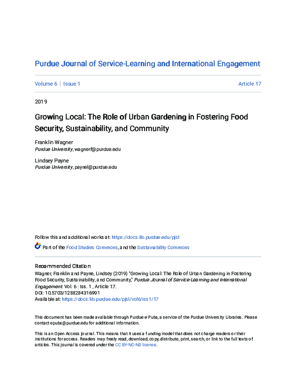 (PDF) Growing Local: The Role of Urban Gardening in Fostering Food ...