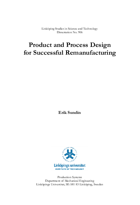 (PDF) Product and process design for successful remanufacturing
