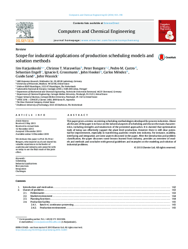 (PDF) Scope for industrial applications of production scheduling models ...