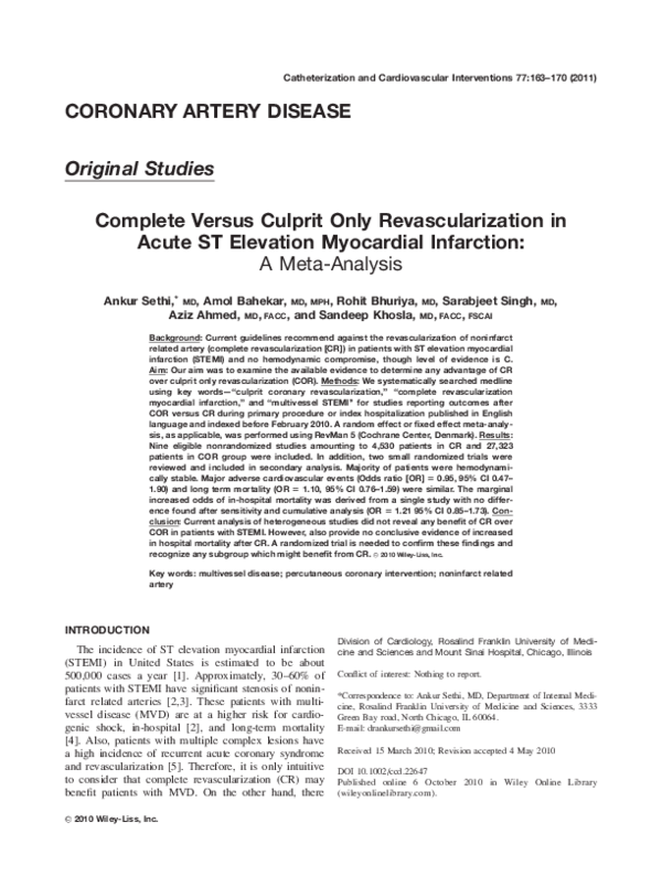 (PDF) Complete versus culprit only revascularization in acute ST ...