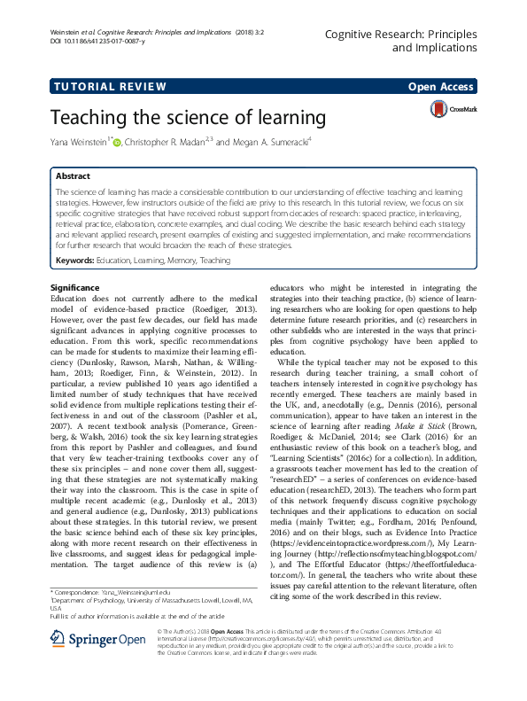 (PDF) Teaching the science of learning