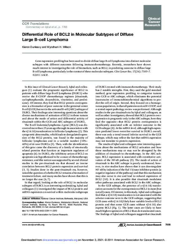 (PDF) Differential Role of BCL2 in Molecular Subtypes of Diffuse Large ...