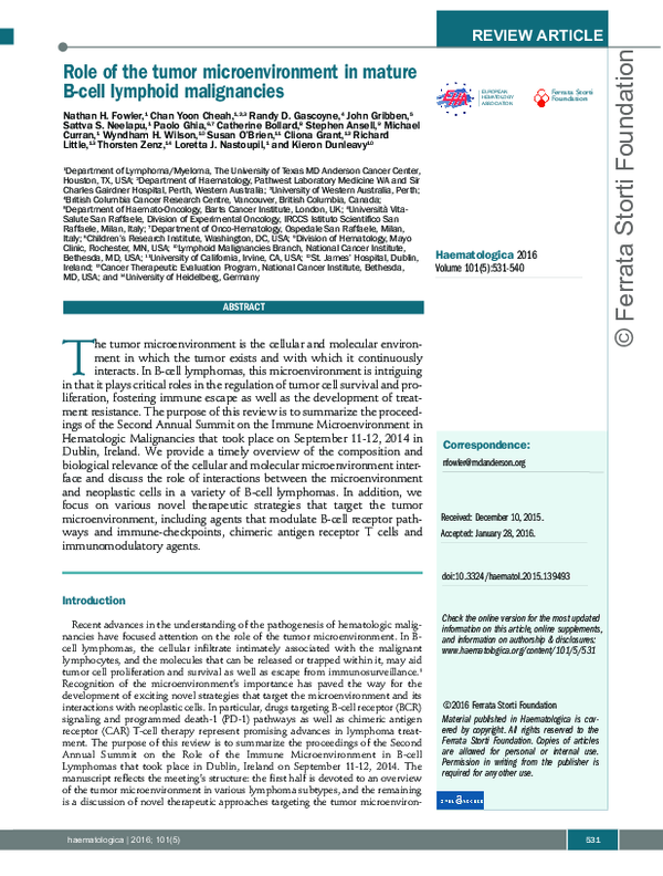 (PDF) Role of the tumor microenvironment in mature B-cell lymphoid ...