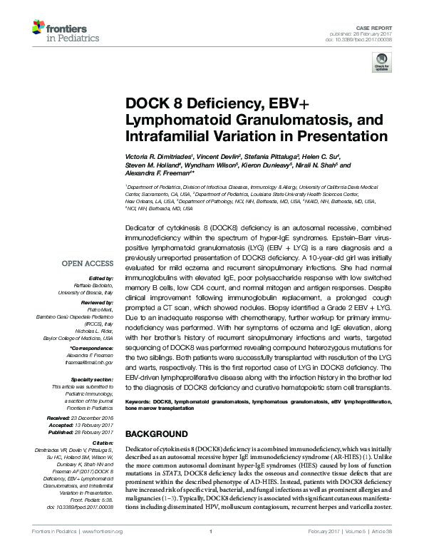 (PDF) DOCK 8 Deficiency, EBV+ Lymphomatoid Granulomatosis, and ...
