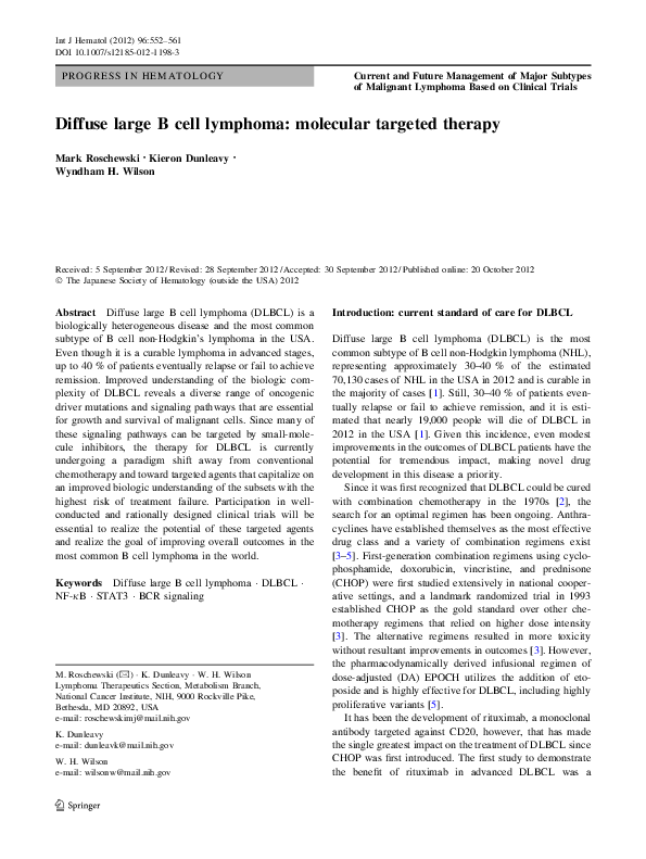 (PDF) Diffuse large B cell lymphoma: molecular targeted therapy