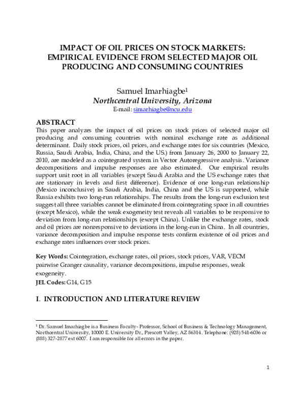 (PDF) Impact of Oil Prices on Stock Markets: Empirical Evidence from ...