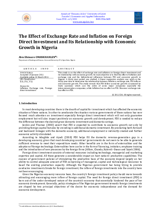 (PDF) The Effect of Exchange Rate and Inflation on Foreign Direct ...