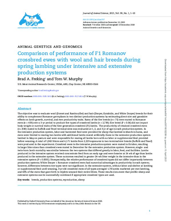 (PDF) Comparison of performance of F1 Romanov crossbred ewes with wool ...