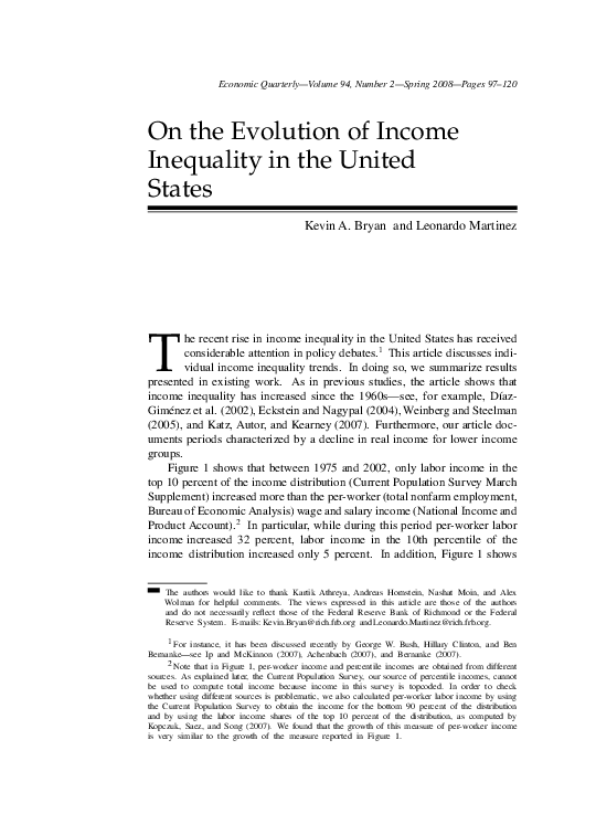 (PDF) On the evolution of income inequality in the United States