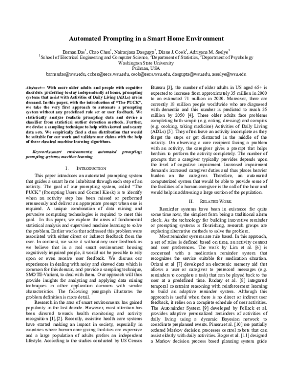 (PDF) Automated prompting in a smart home environment