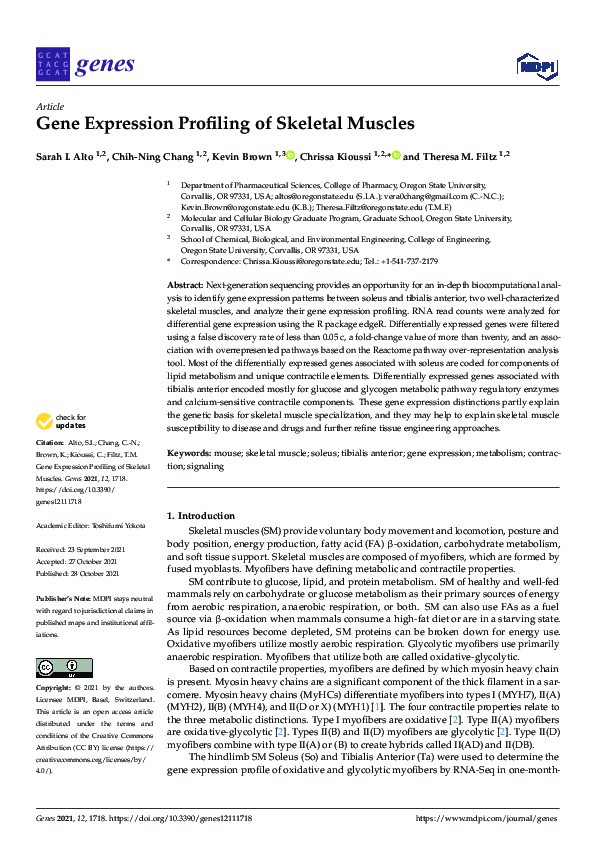 (PDF) Gene Expression Profiling of Skeletal Muscles