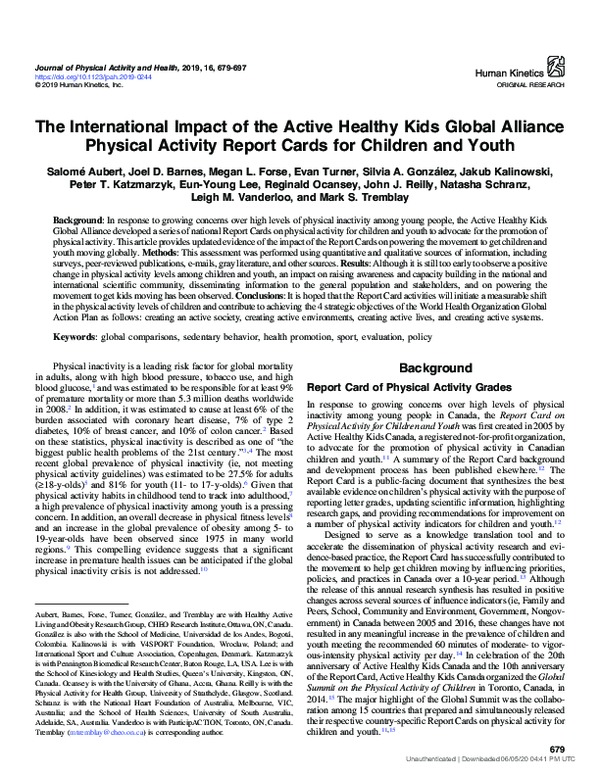 (PDF) The International Impact of the Active Healthy Kids Global ...