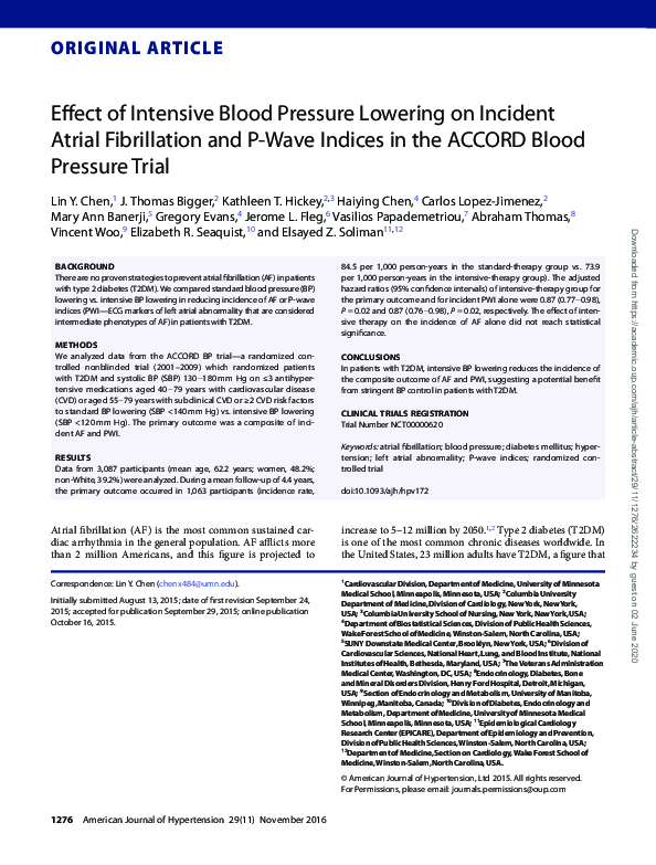 (PDF) Effect of Intensive Blood Pressure Lowering on Incident Atrial ...