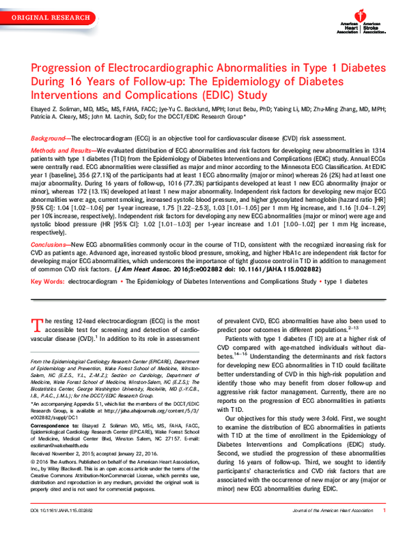 (PDF) Progression of Electrocardiographic Abnormalities in Type 1 ...