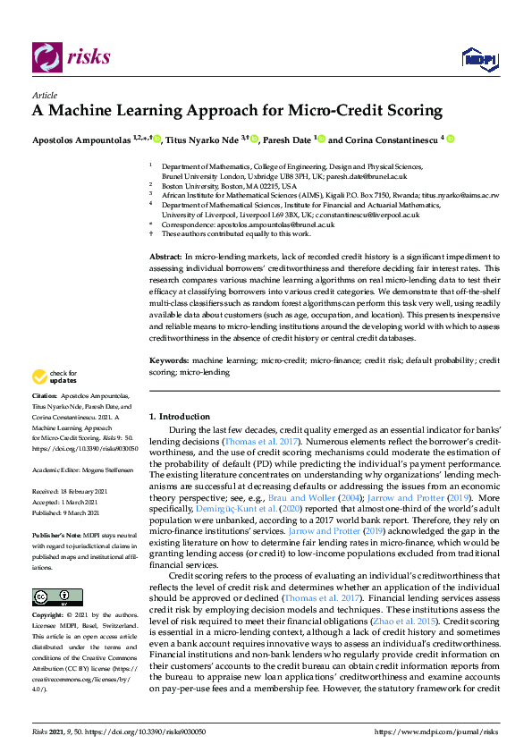(PDF) A Machine Learning Approach for Micro-Credit Scoring