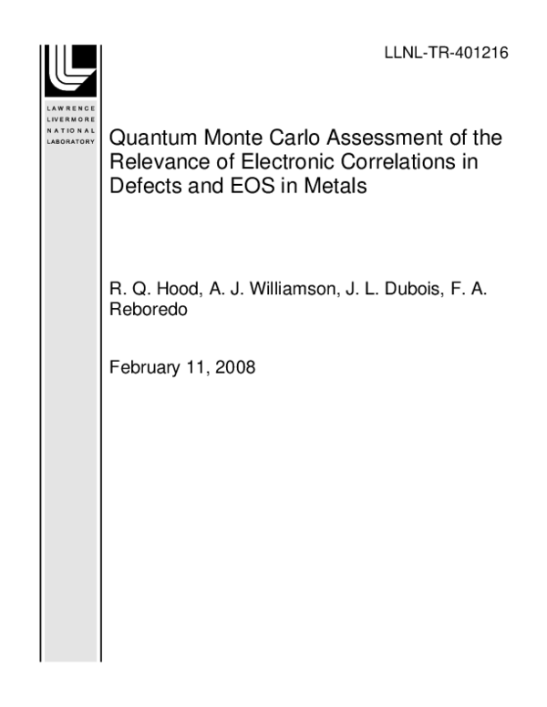 (PDF) Quantum Monte Carlo Assessment of the Relevance of Electronic ...