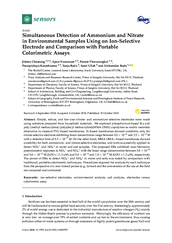 (PDF) Simultaneous Detection of Ammonium and Nitrate in Environmental ...