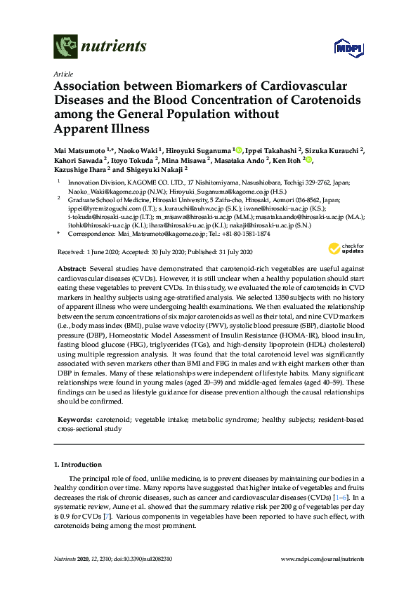 (PDF) Association between Biomarkers of Cardiovascular Diseases and the ...