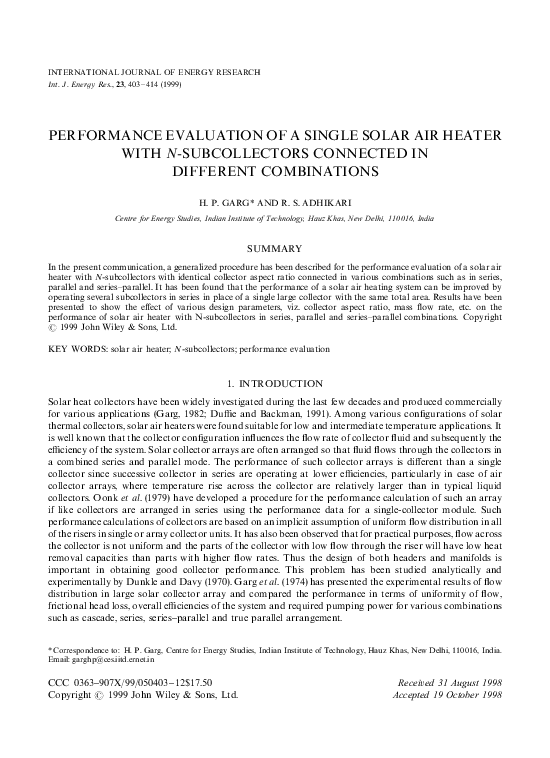 (PDF) Performance evaluation of a single solar air heater with N ...