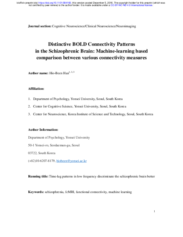 (PDF) Distinctive BOLD Connectivity Patterns in the Schizophrenia Brain ...