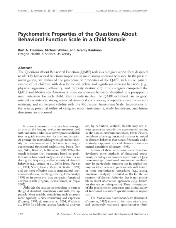 (PDF) Psychometric Properties of the Questions About Behavioral ...