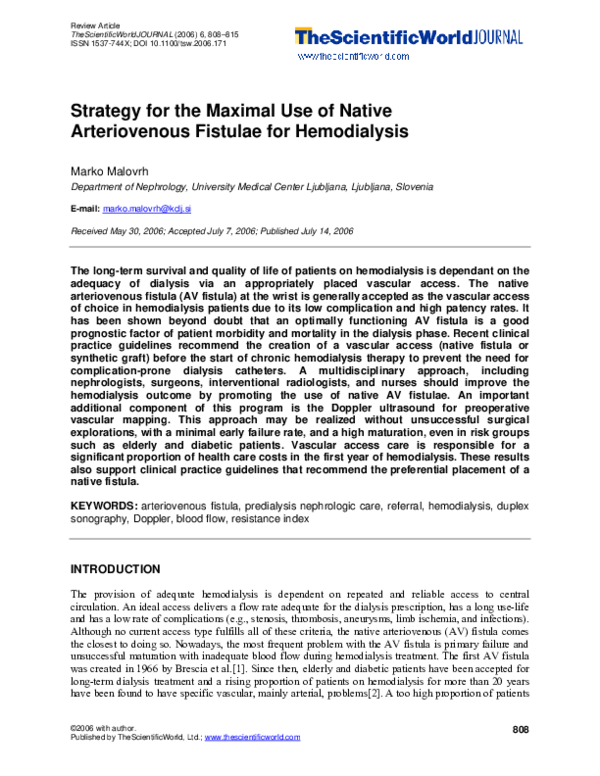 (PDF) Strategy for the Maximal Use of Native Arteriovenous Fistulae for ...