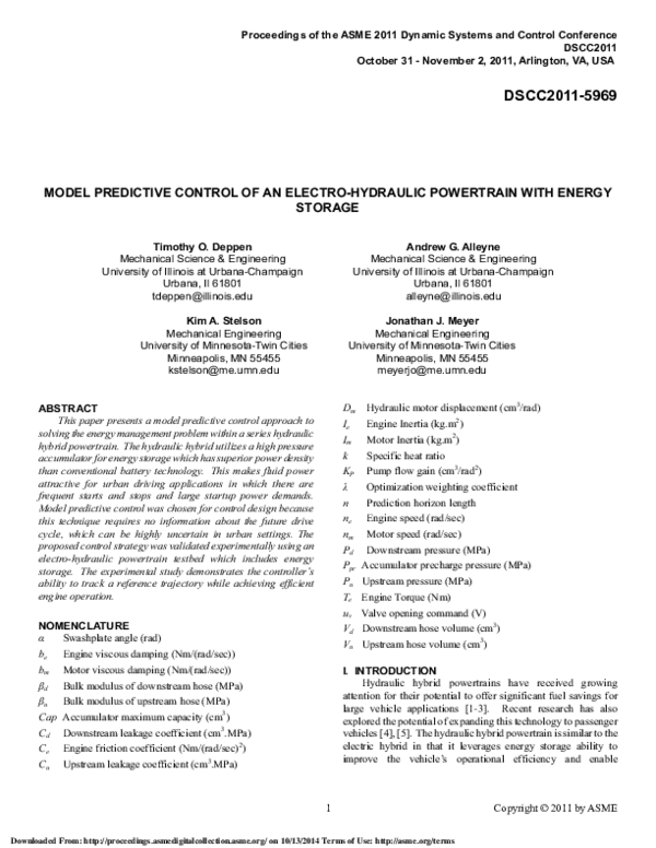 (PDF) Model Predictive Control of an Electro-Hydraulic Powertrain With ...
