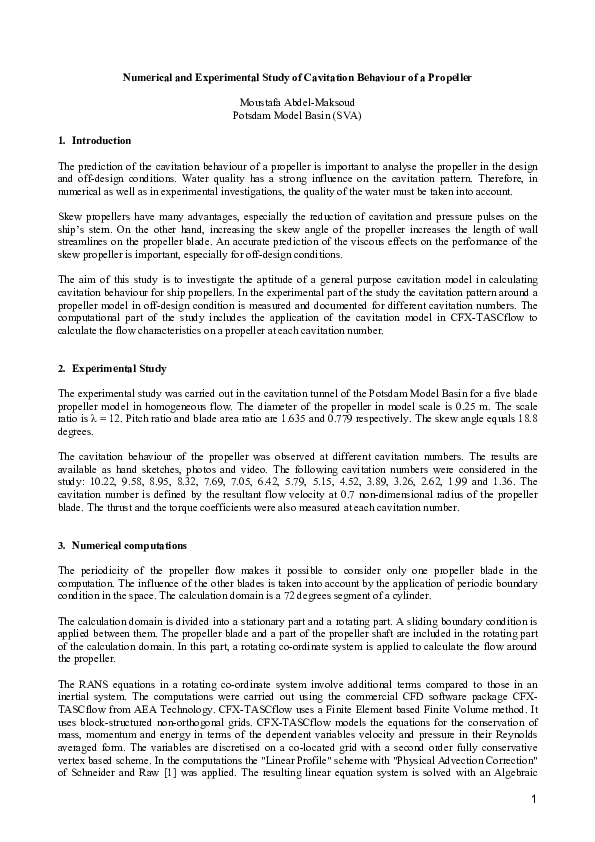 (PDF) Numerical and Experimental Study of Cavitation Behaviour of a ...