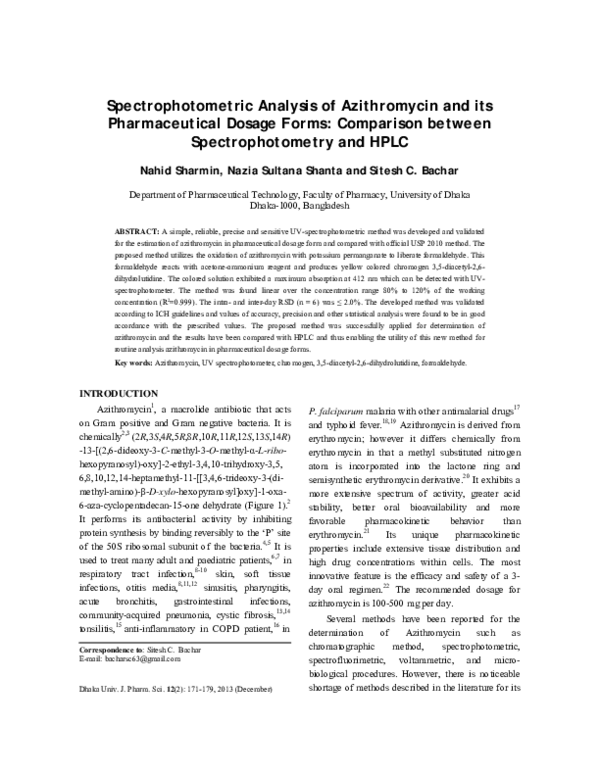 (PDF) Spectrophotometric analysis of Azithromycin and its