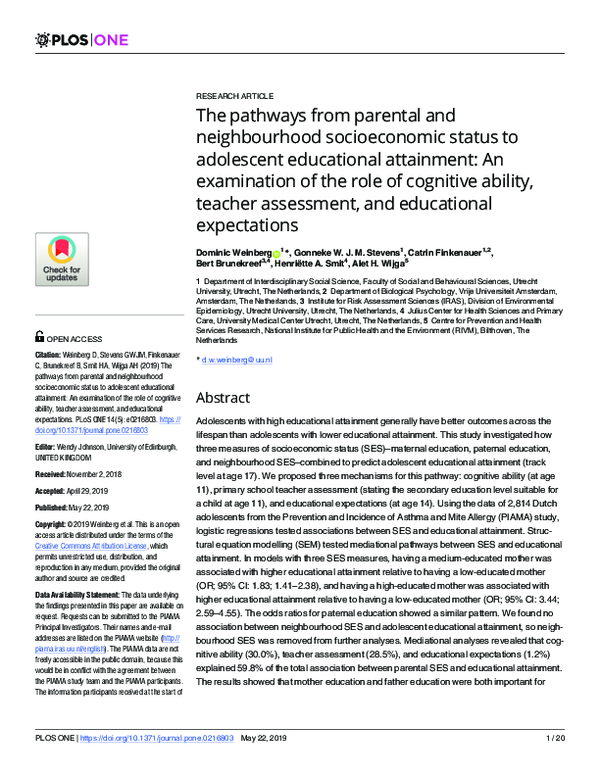 (PDF) The pathways from parental and neighbourhood socioeconomic status ...