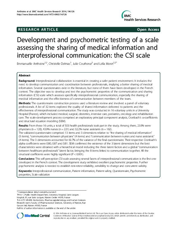 (PDF) Development and psychometric testing of a scale assessing the ...