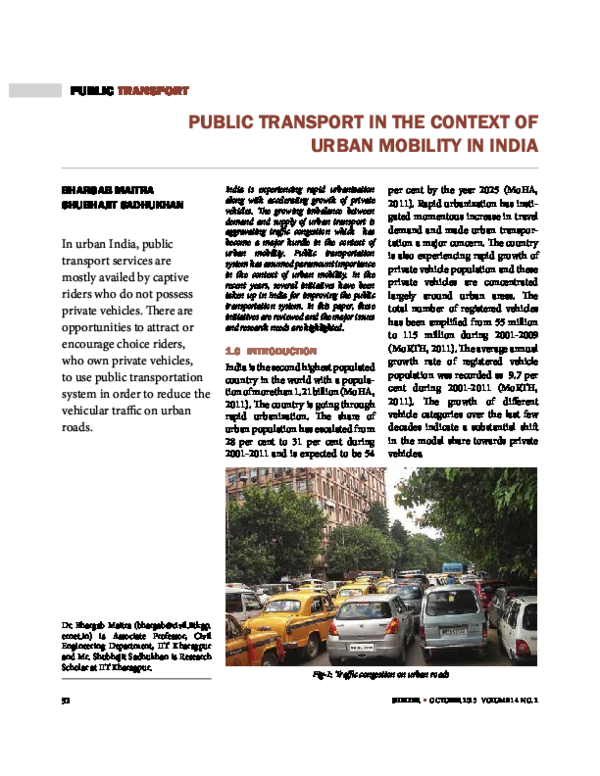 (PDF) Public Transport in the Context of Urban Mobility in India