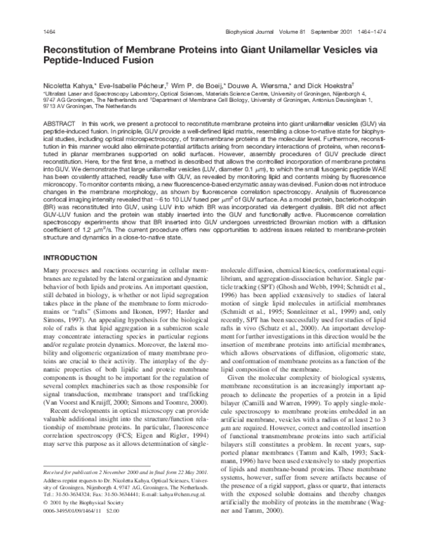 (PDF) Reconstitution of Membrane Proteins into Giant Unilamellar ...