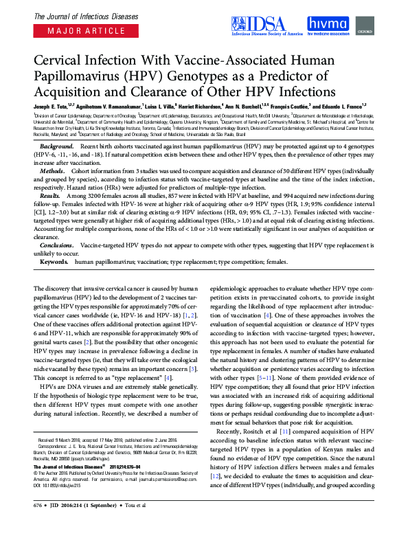 (PDF) Cervical Infection with Vaccine Human Papillomavirus (HPV ...