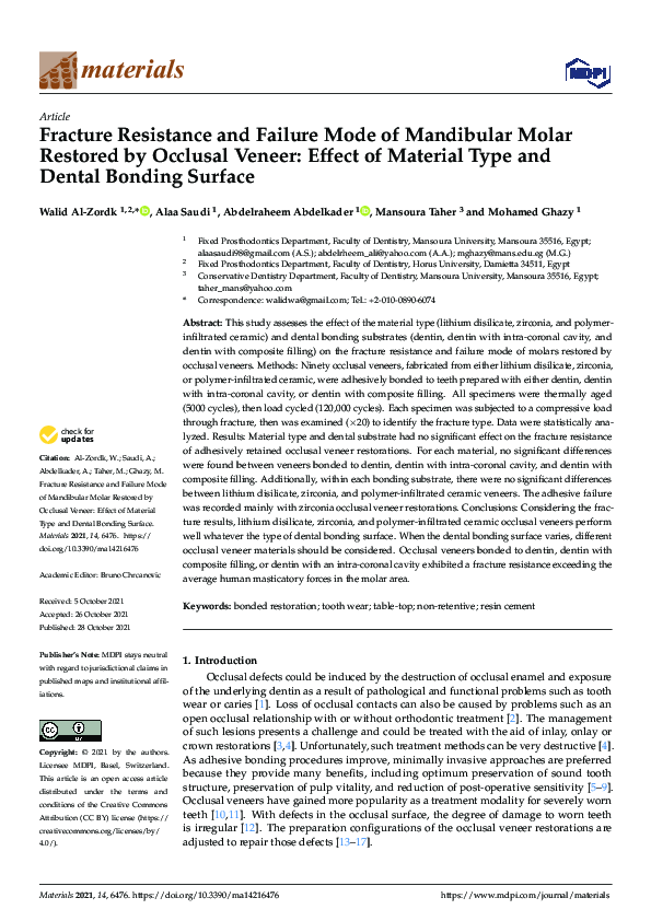 (PDF) Fracture Resistance and Failure Mode of Mandibular Molar Restored ...