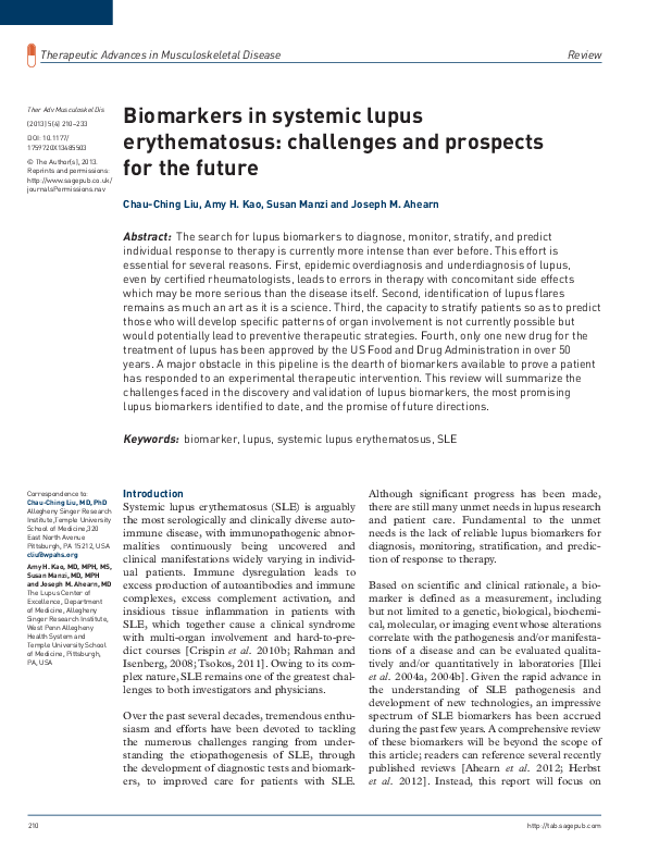(PDF) Biomarkers in systemic lupus erythematosus: challenges and ...
