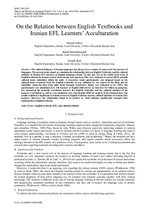 (PDF) On the Relation between English Textbooks and Iranian EFL ...