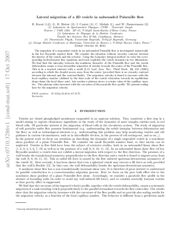 (PDF) Lateral migration of a two-dimensional vesicle in unbounded ...