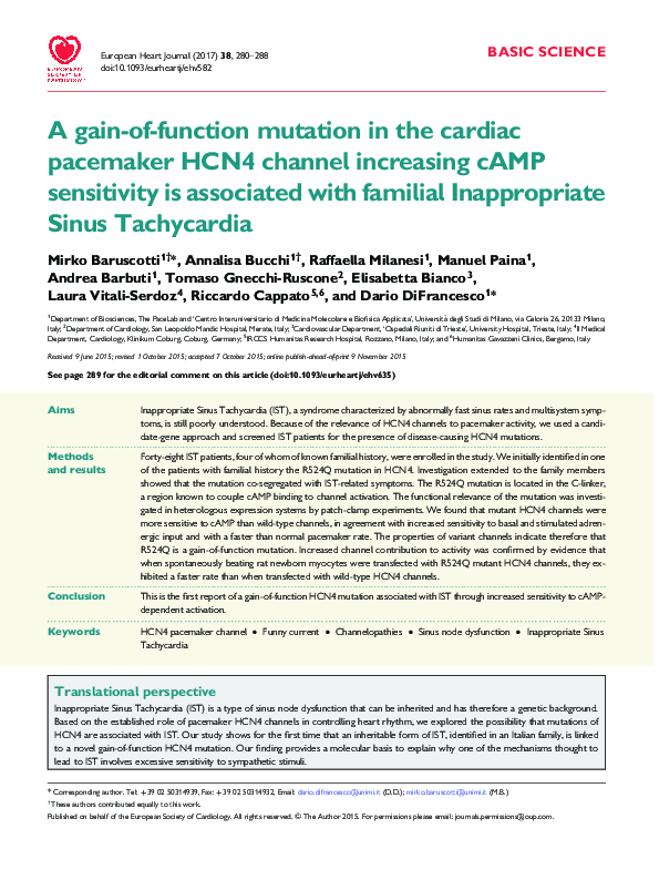 (PDF) A gain-of-function mutation in the cardiac pacemaker HCN4 channel ...