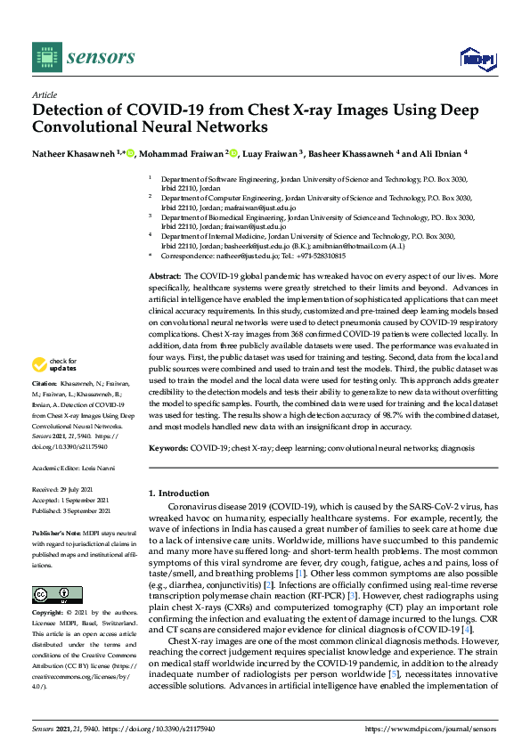 (PDF) Detection of COVID-19 from Chest X-ray Images Using Deep ...
