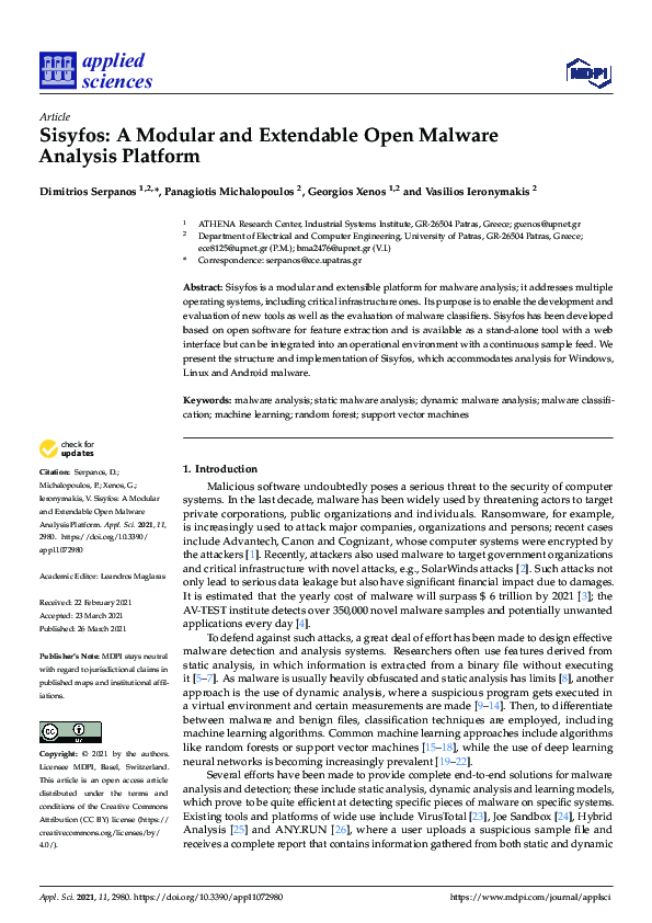 (PDF) Sisyfos: A Modular and Extendable Open Malware Analysis Platform
