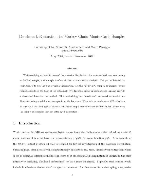 (PDF) Benchmark Estimation for Markov chain Monte Carlo Samples